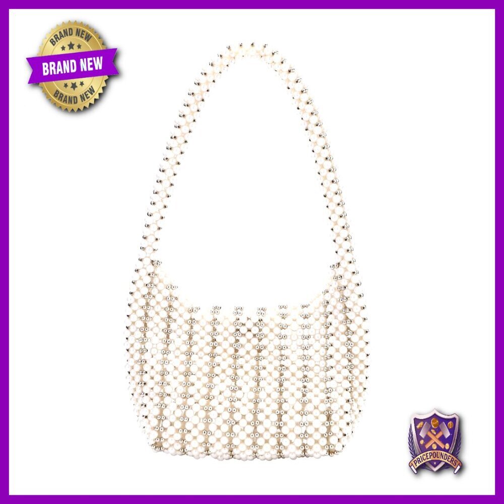 Pearl Shoulder Bag Beaded Underarm Purse Hobo Handbag Elegant Evening Party